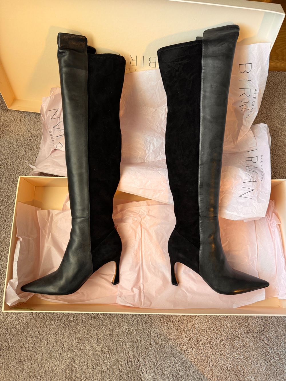 Alexandre Birman Black Leather and Suede Over-the-Knee Boots